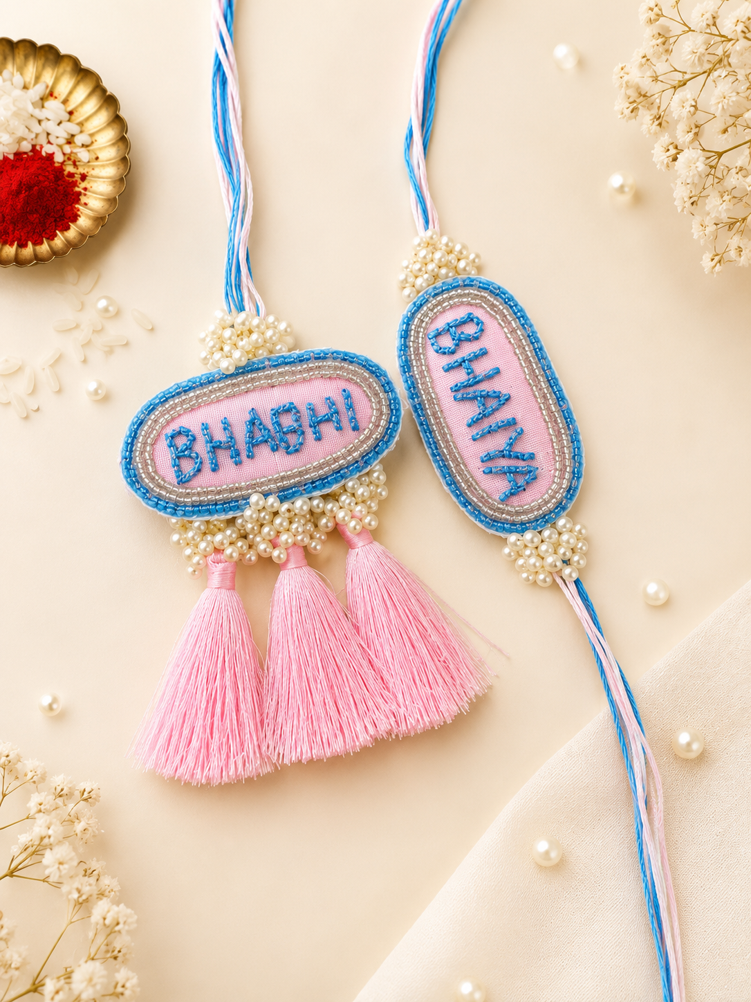 Elegant Name Embroidered Bhaiya Bhabhi Rakhi