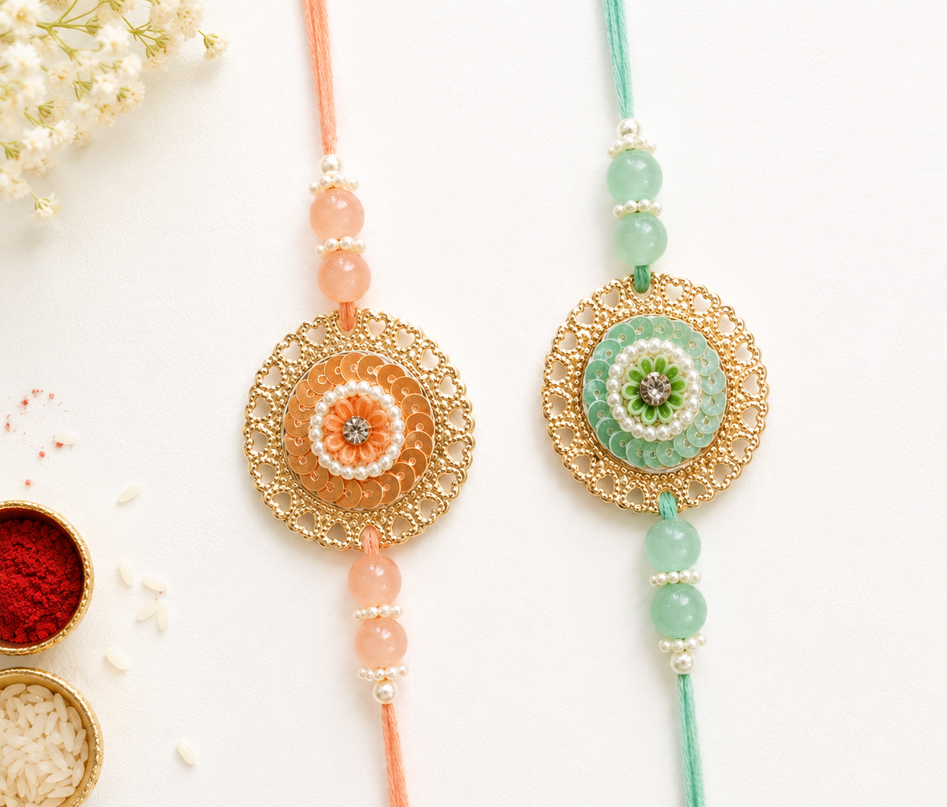Round Metal And Sequence Rakhi
