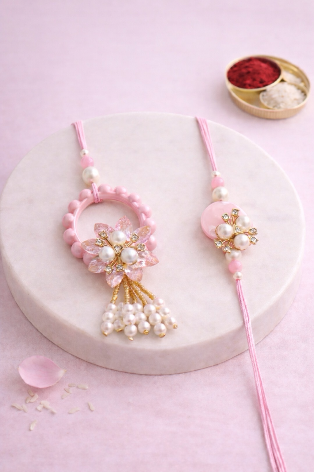 Ring And Flower Tassel Bhaiya Bhabhi Set