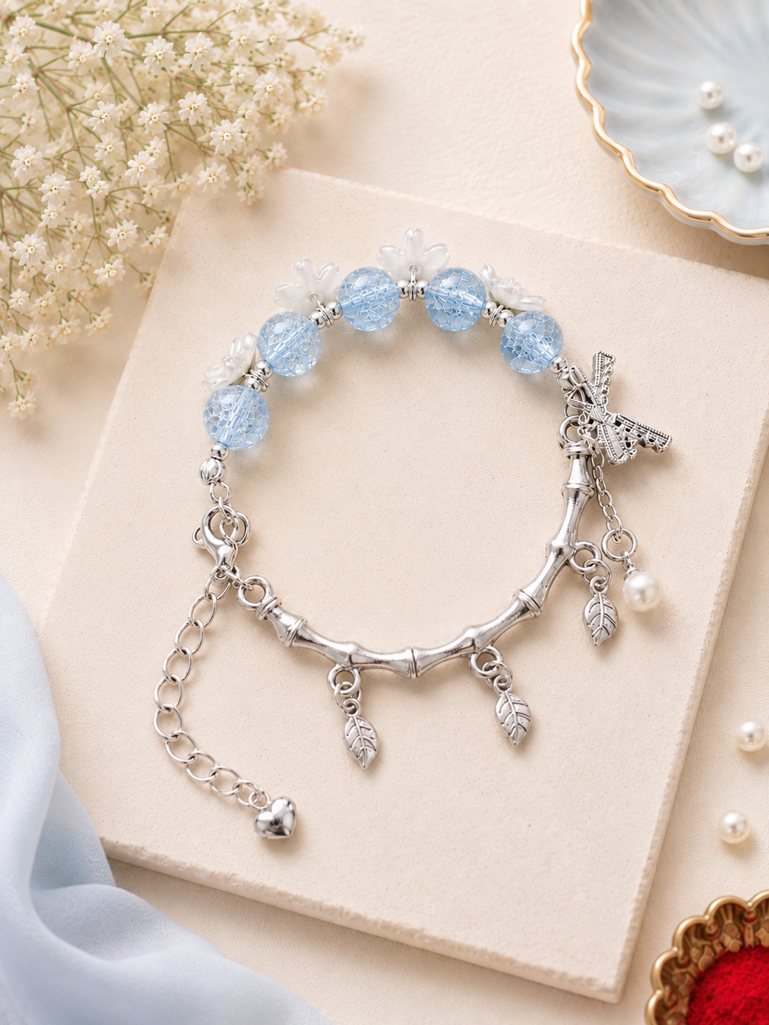Bead and Bangle Flexible Bracelet (Random Color)