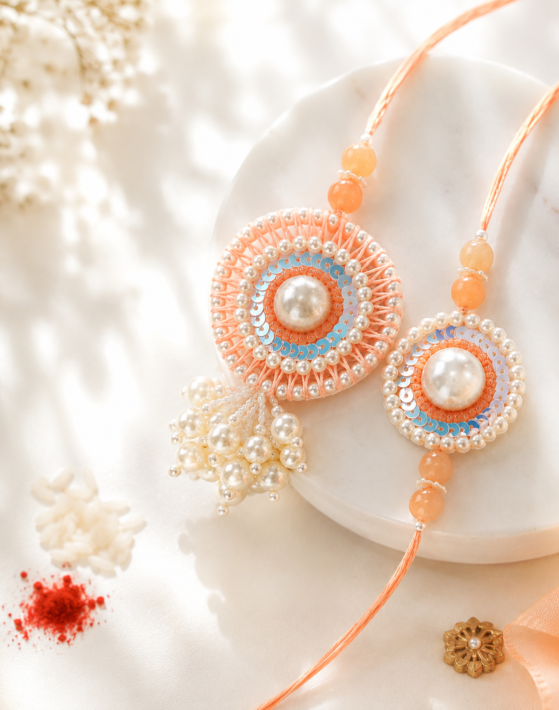 Crocheat Thread And Pearl Work Bhaiya Bhabhi Rakhi