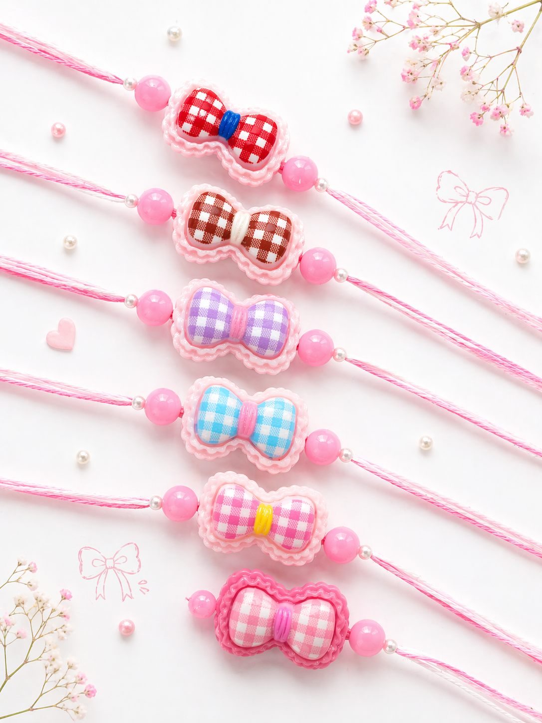 Cute Checkered Bow Rakhi (Random Colour)