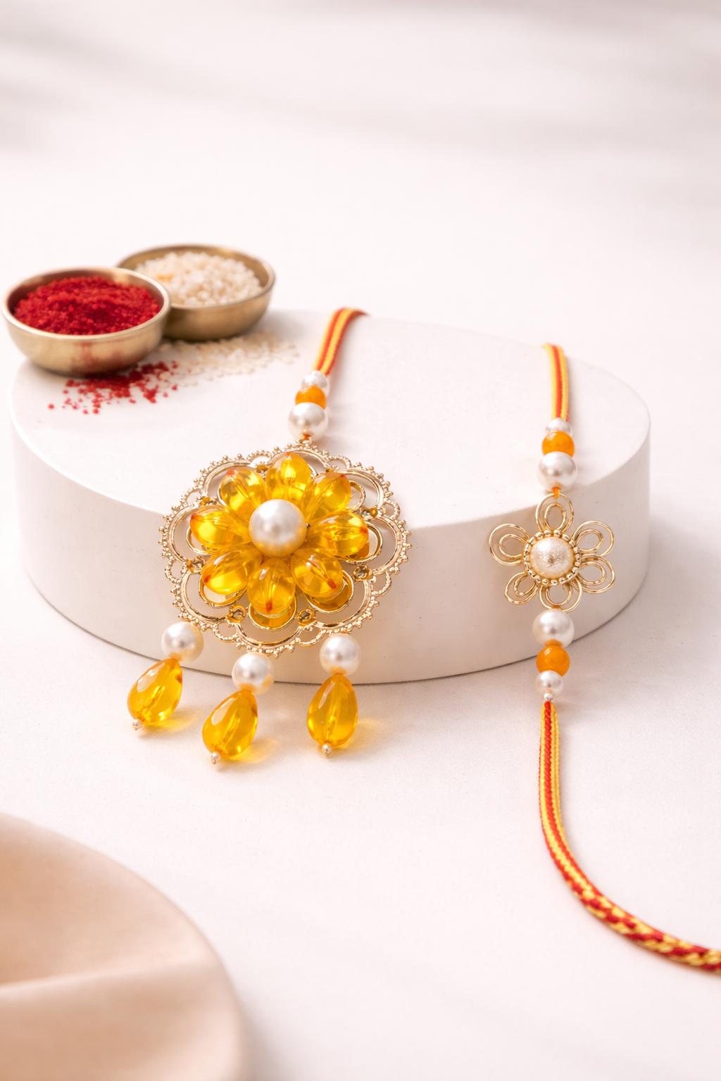 Crystal flower With Crystal Drops Bhaiya Bhabhi Rakhi