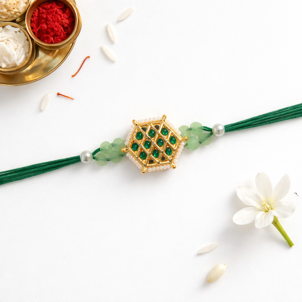 Kundan And Pearl Drops Rakhi