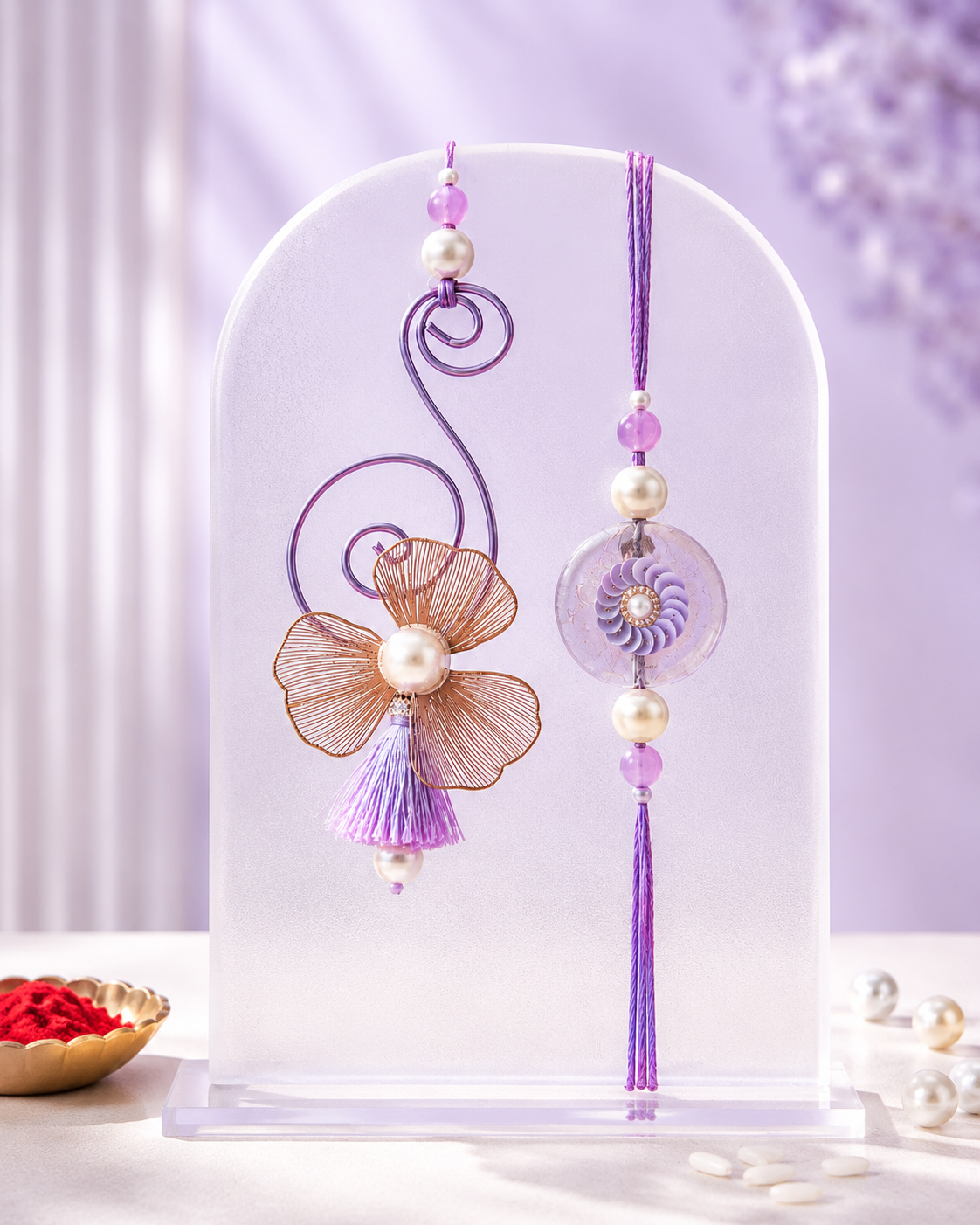 Curved Flower With Tassel Bhaiya Bhabhi Rakhi