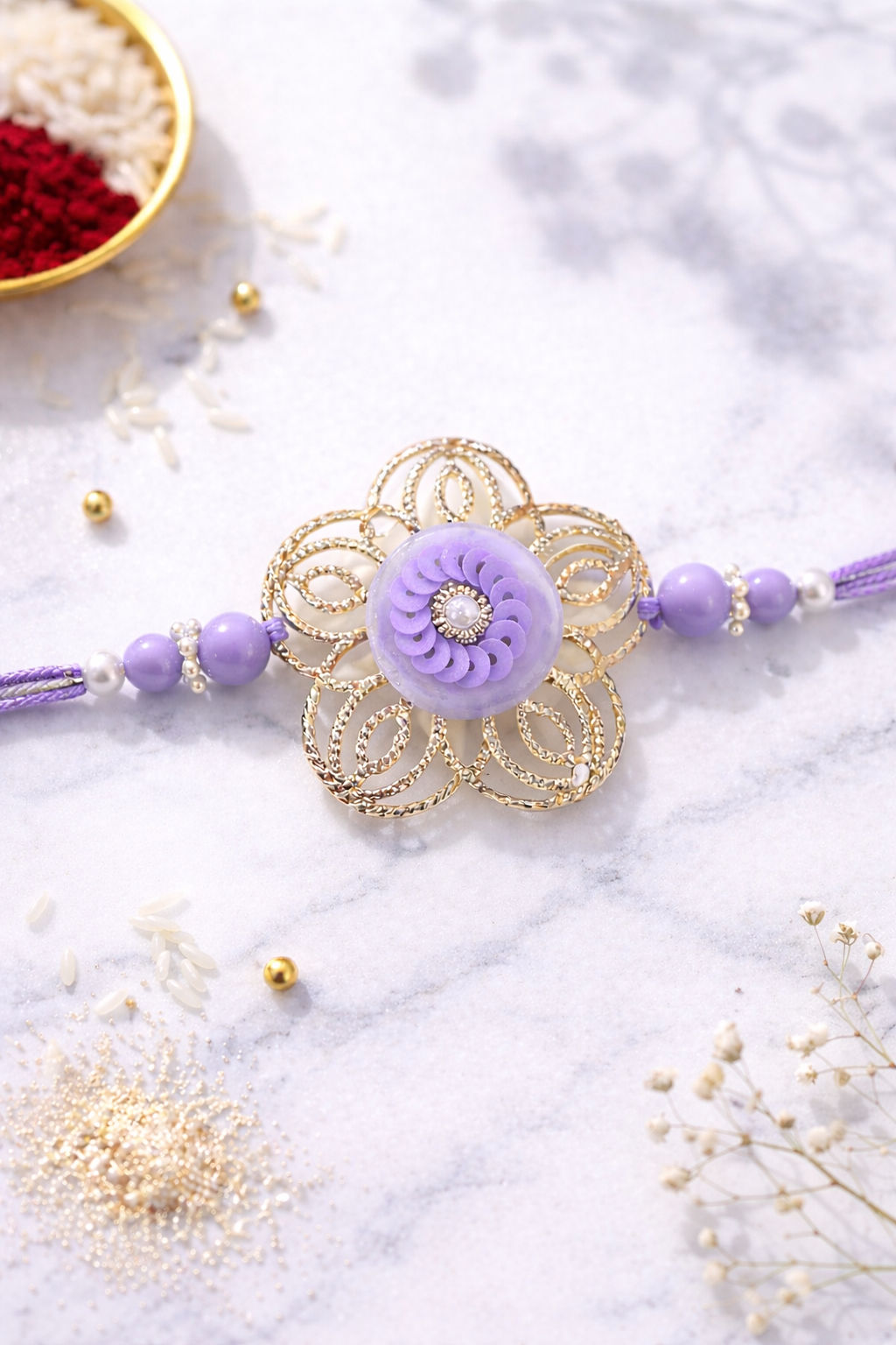 Golden Flower Sequence Rakhi