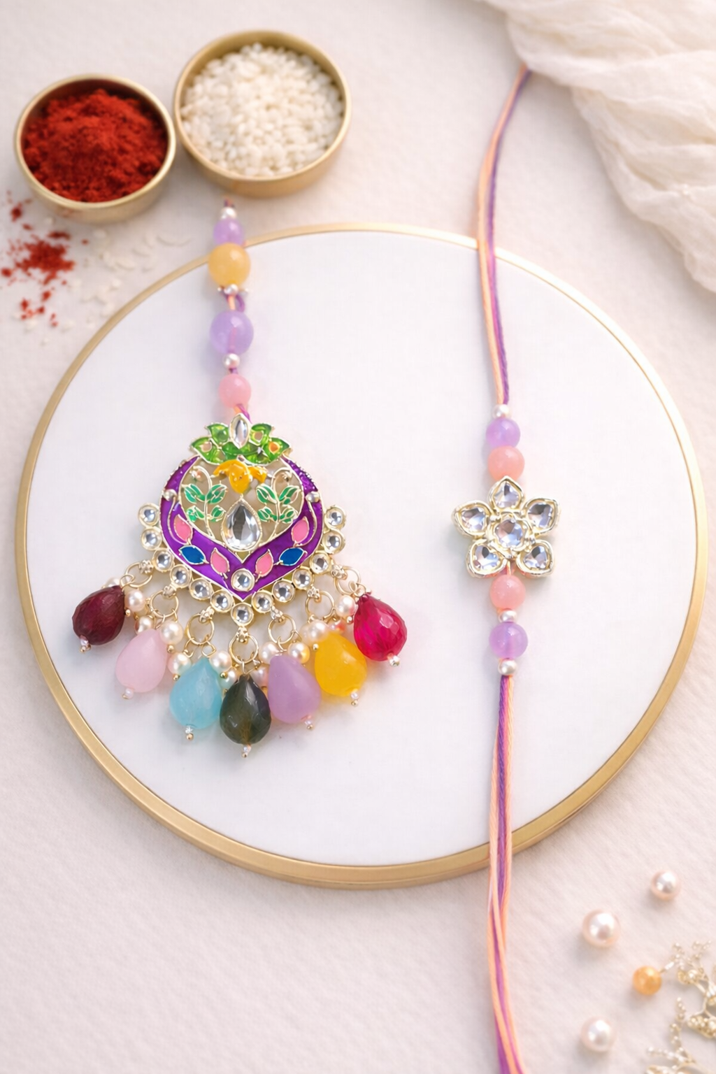 Royal Meenakari Flower Bhaiya Bhabhi Set