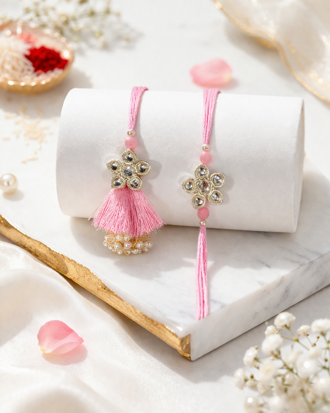 Kundan Flower With Tassel Bhaiya Bahabhi Pair