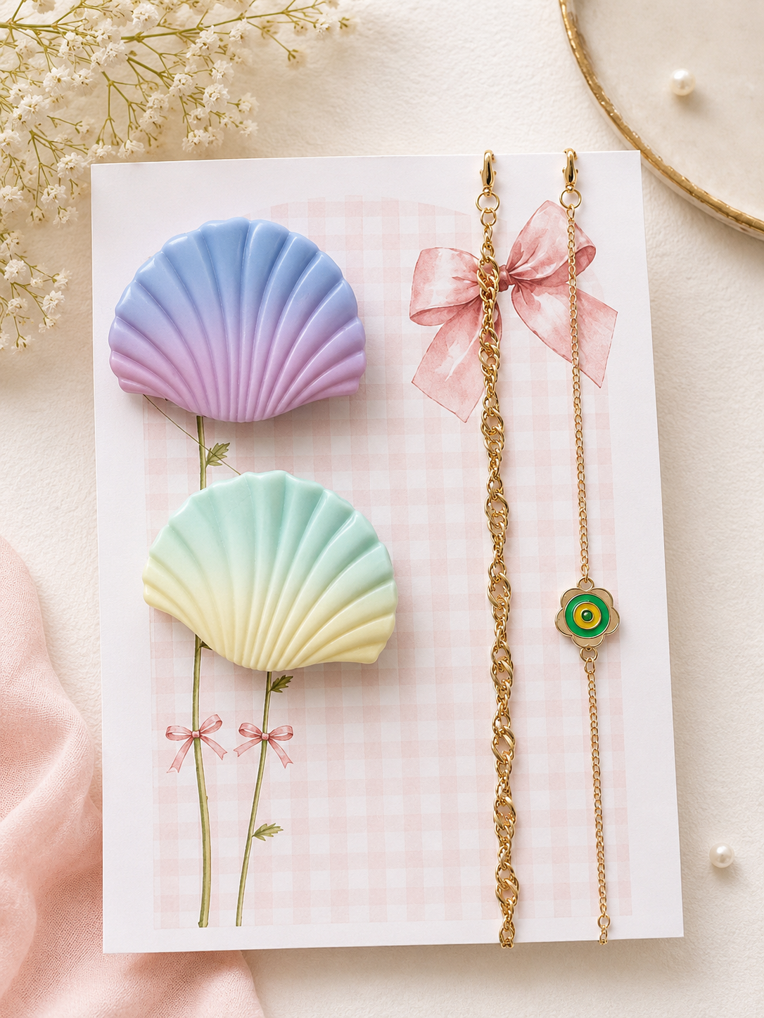 Floral Hair Claw Clip & Bracelet Gift Set ( Random Design)