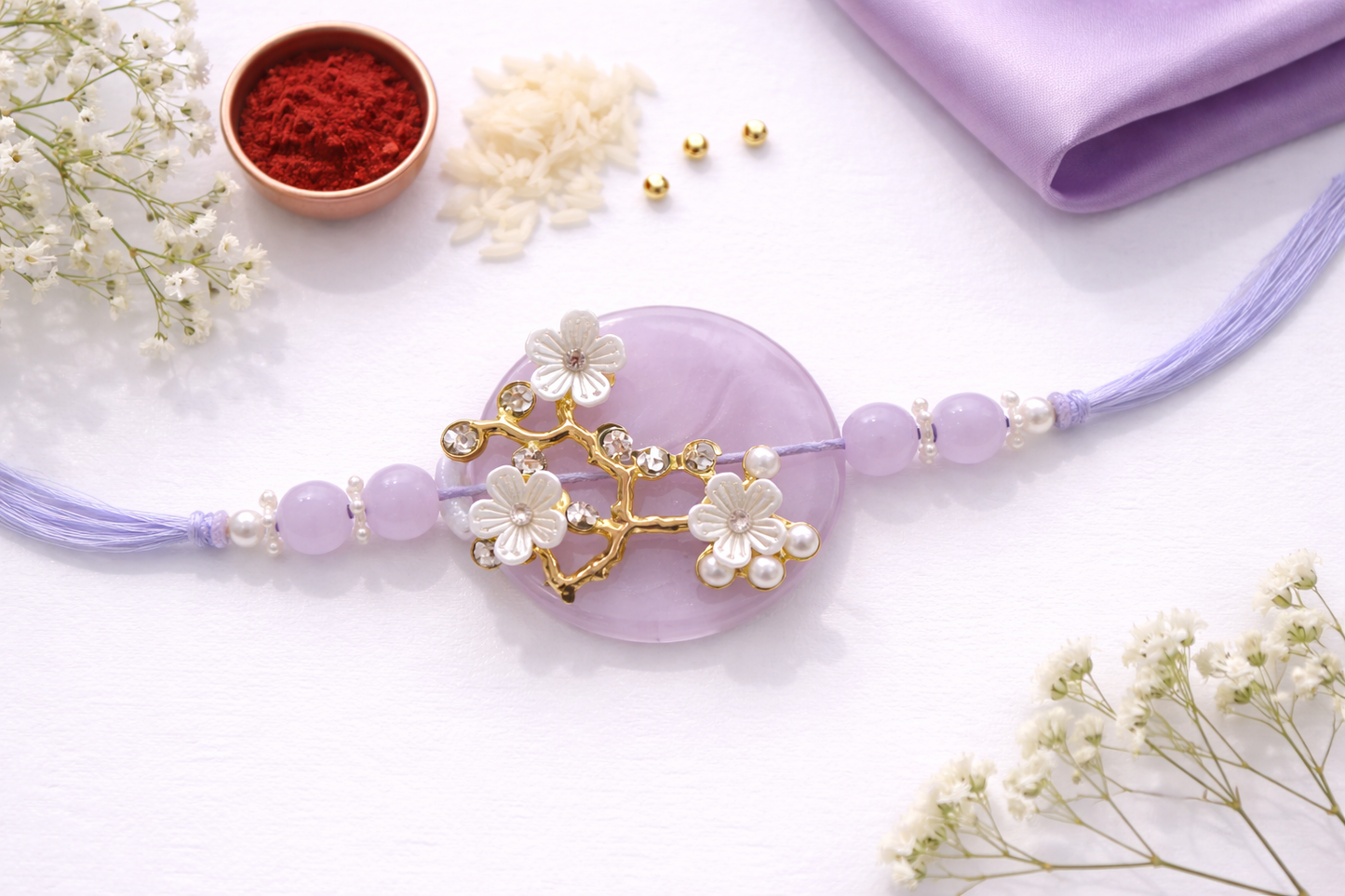 Premium Flower Charm Rakhi With Pearl Detailing