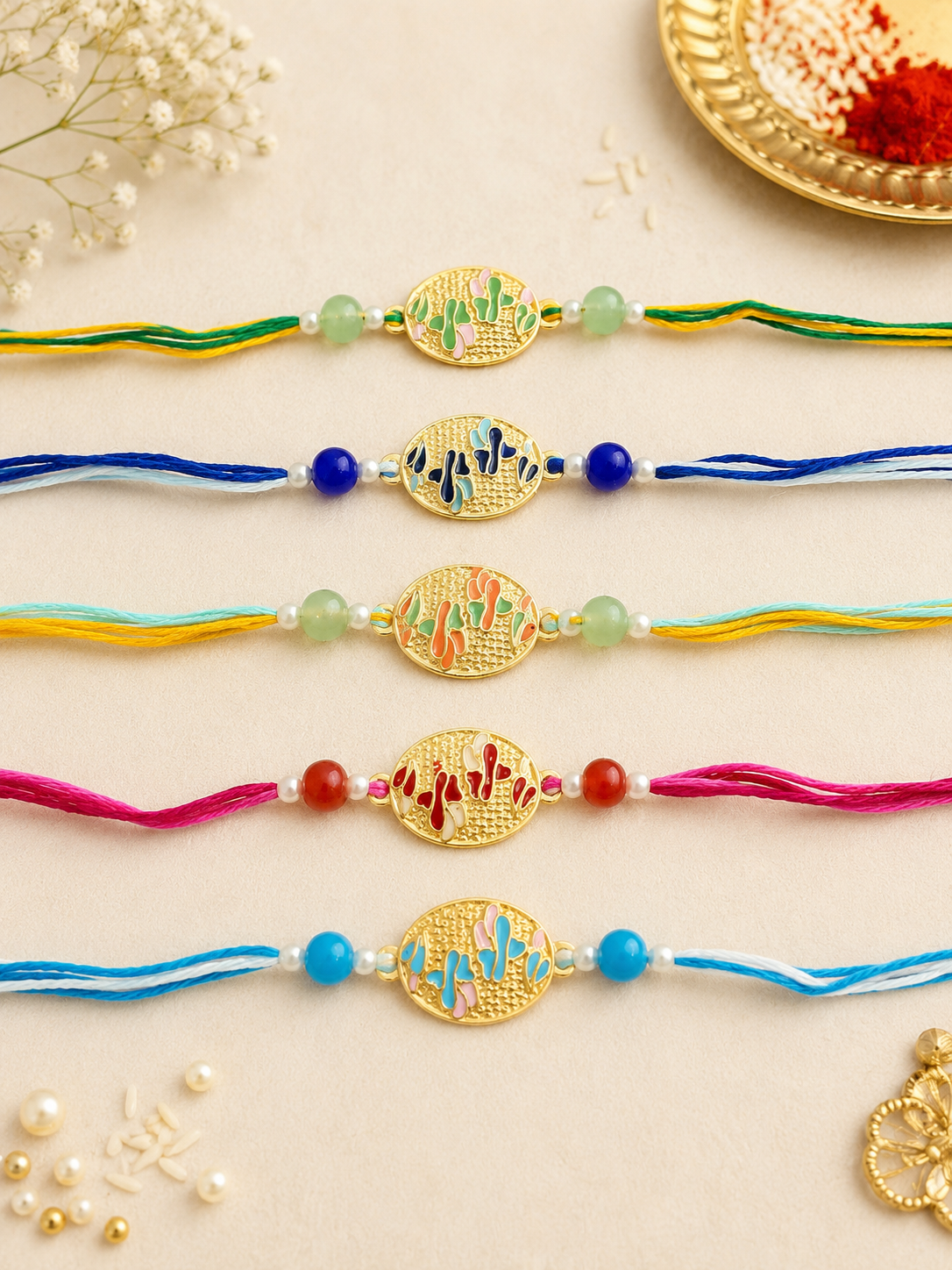 Golden Enamel Rakhi(Random colour)