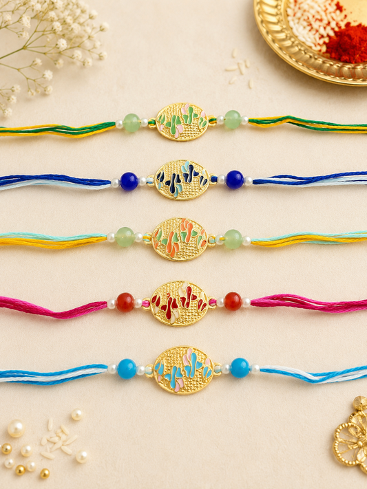 Golden Enamel Rakhi(Random colour)