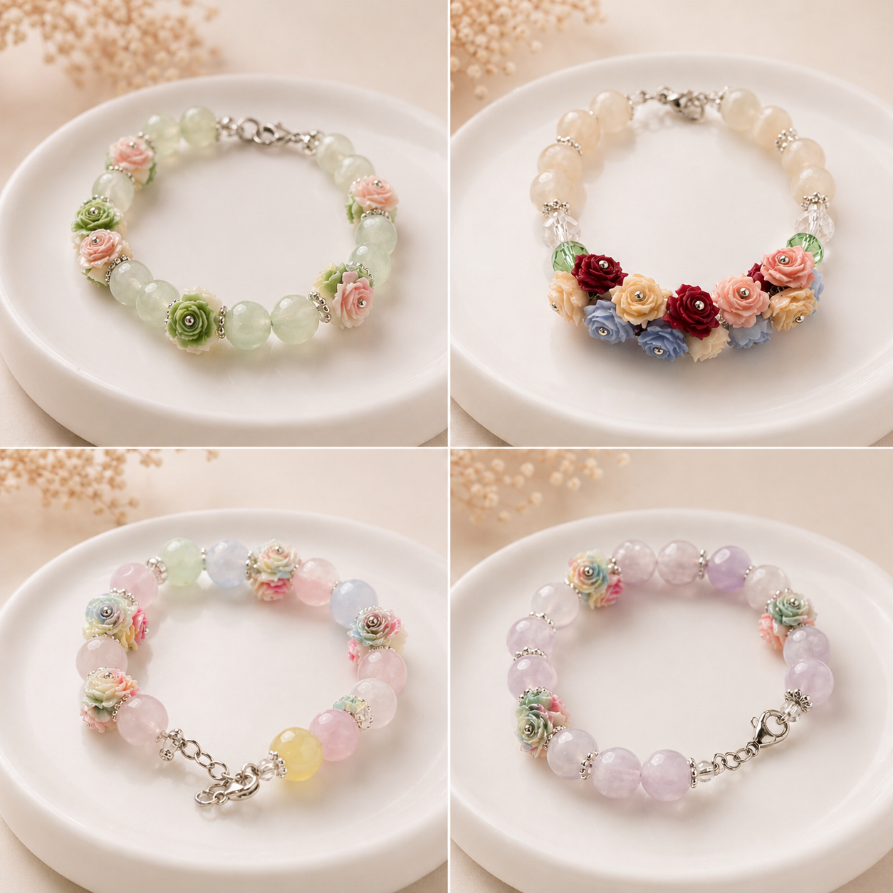 3d Flower And Bead Work Bracelet (Random Color)
