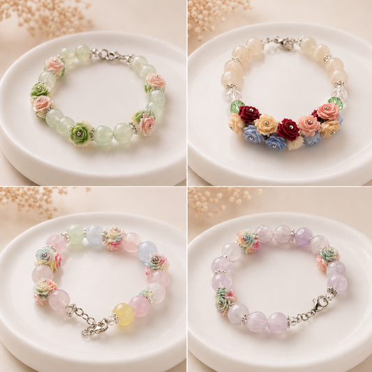 3d Flower And Bead Work Bracelet (Random Color)
