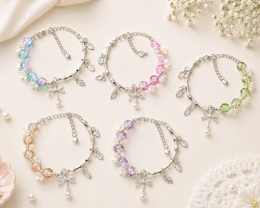 Bead and Bangle Flexible Bracelet (Random Color)