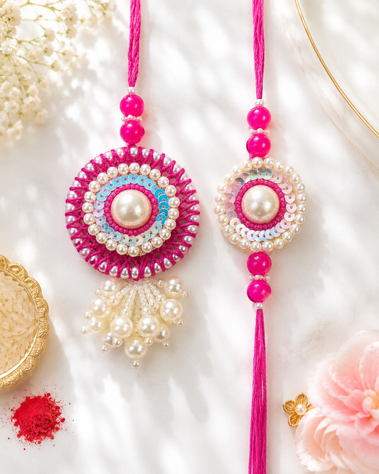 Crocheat Thread And Pearl Work Bhaiya Bhabhi Rakhi