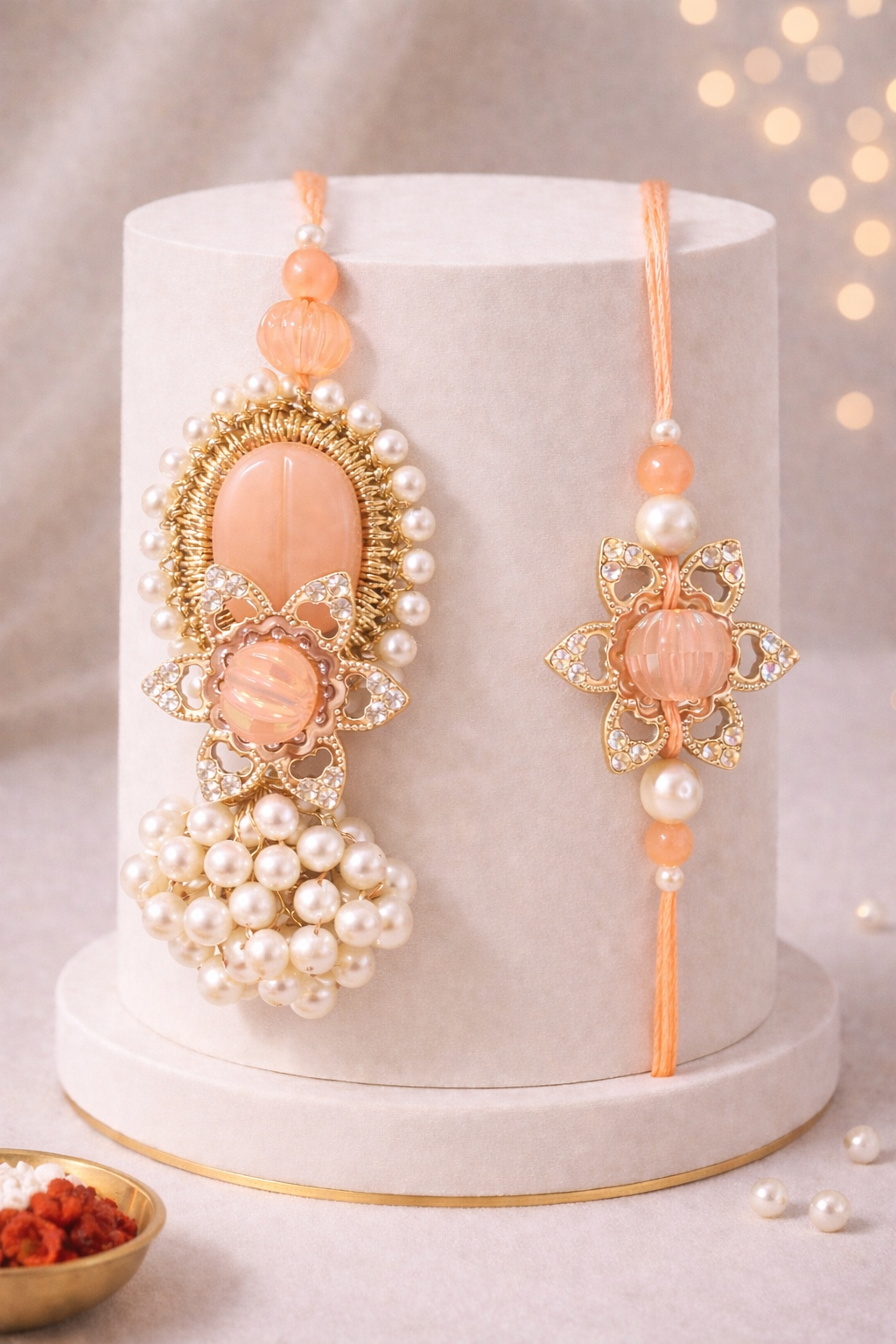 Celestial Pearl Charm Rakhi Set