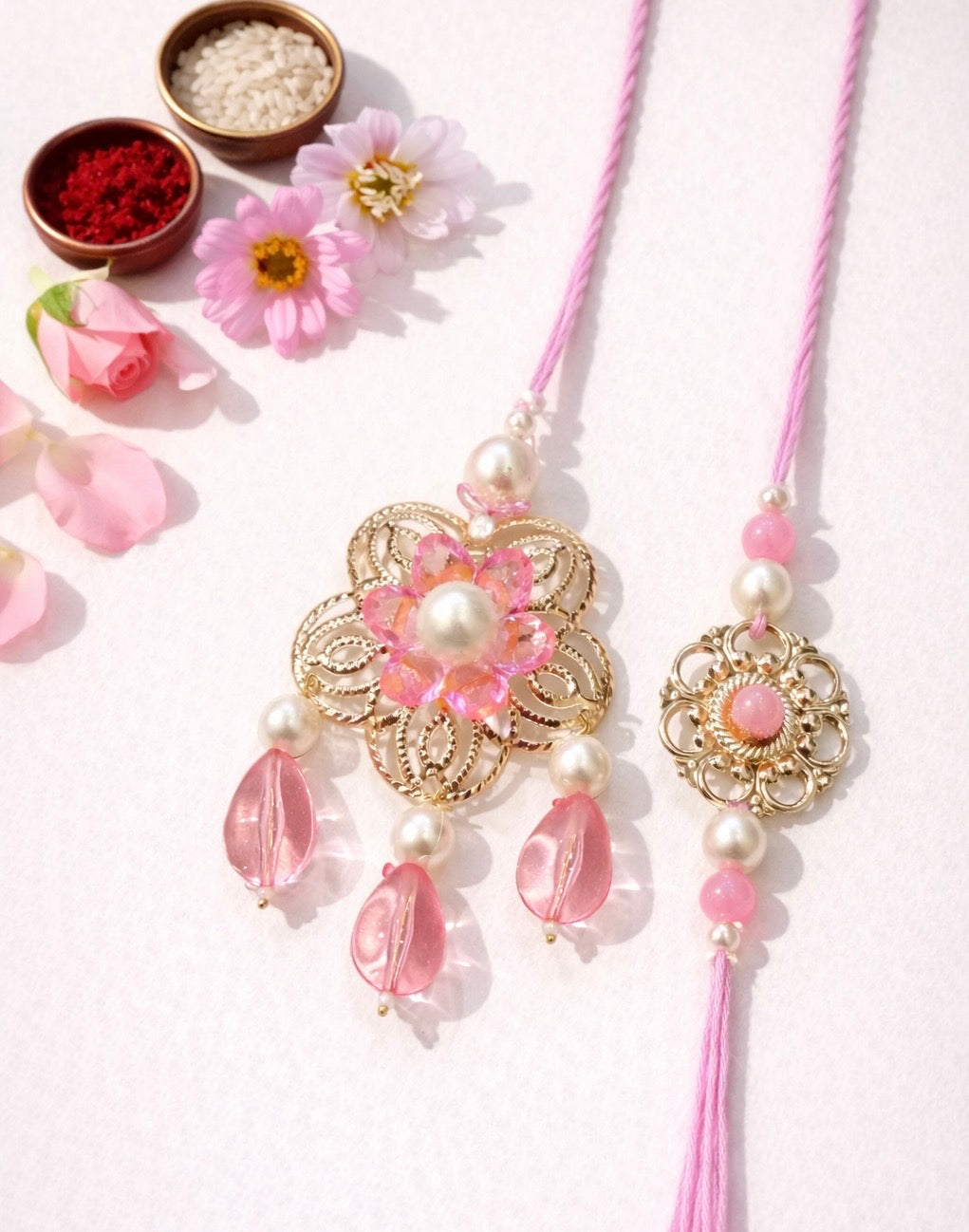 Crystal Drops WIth Flower Bhaiya Bhabhi Set