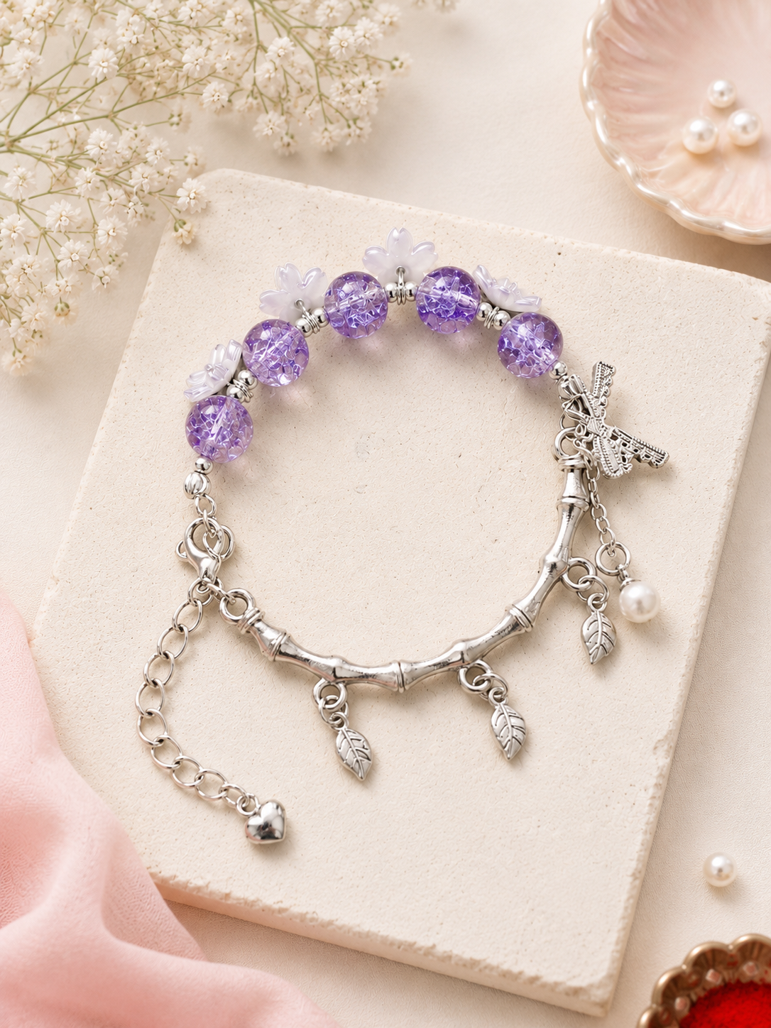 Bead and Bangle Flexible Bracelet (Random Color)