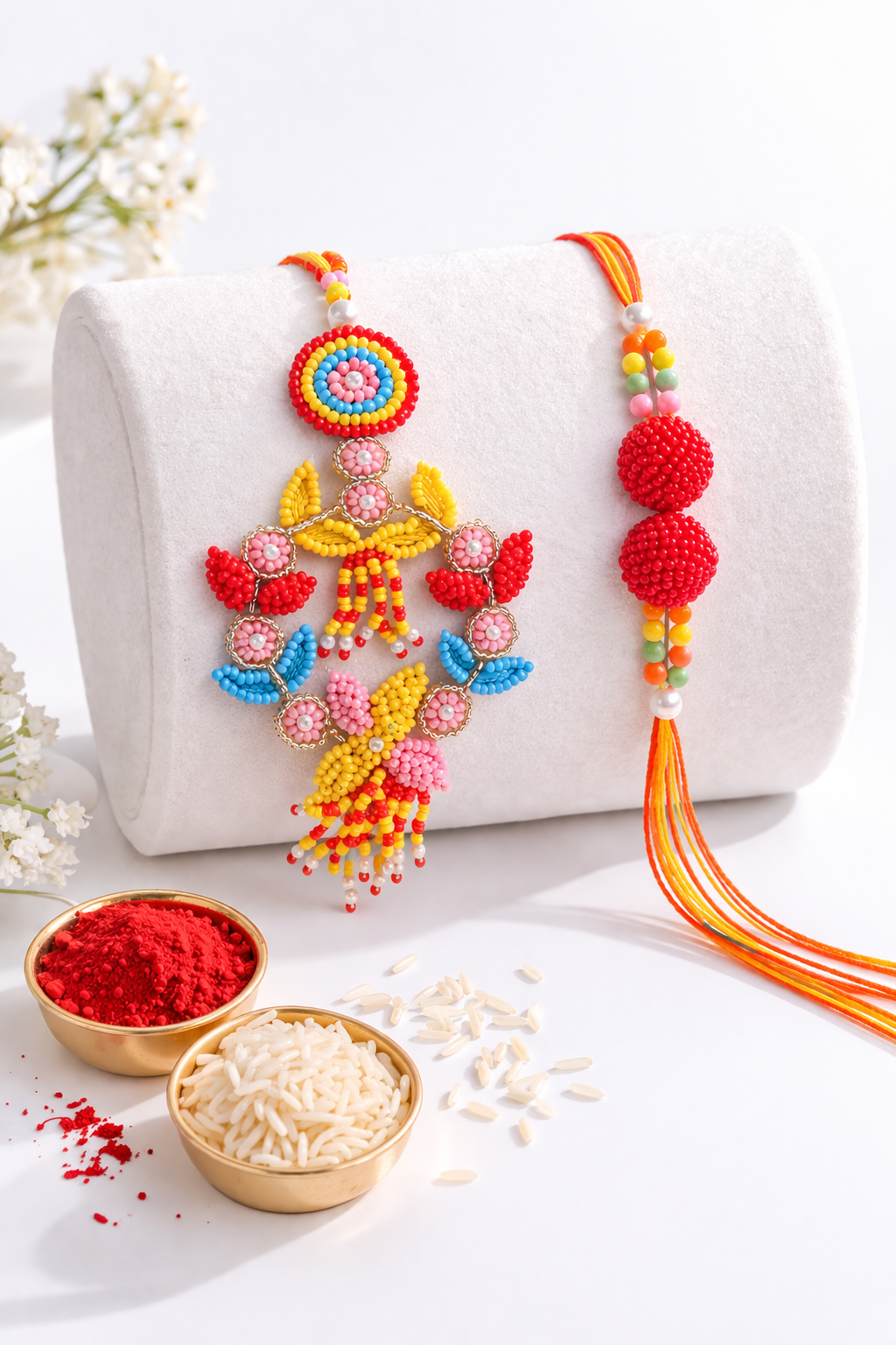 Rainbow Bead Work Bhaiya Bhabhi Set