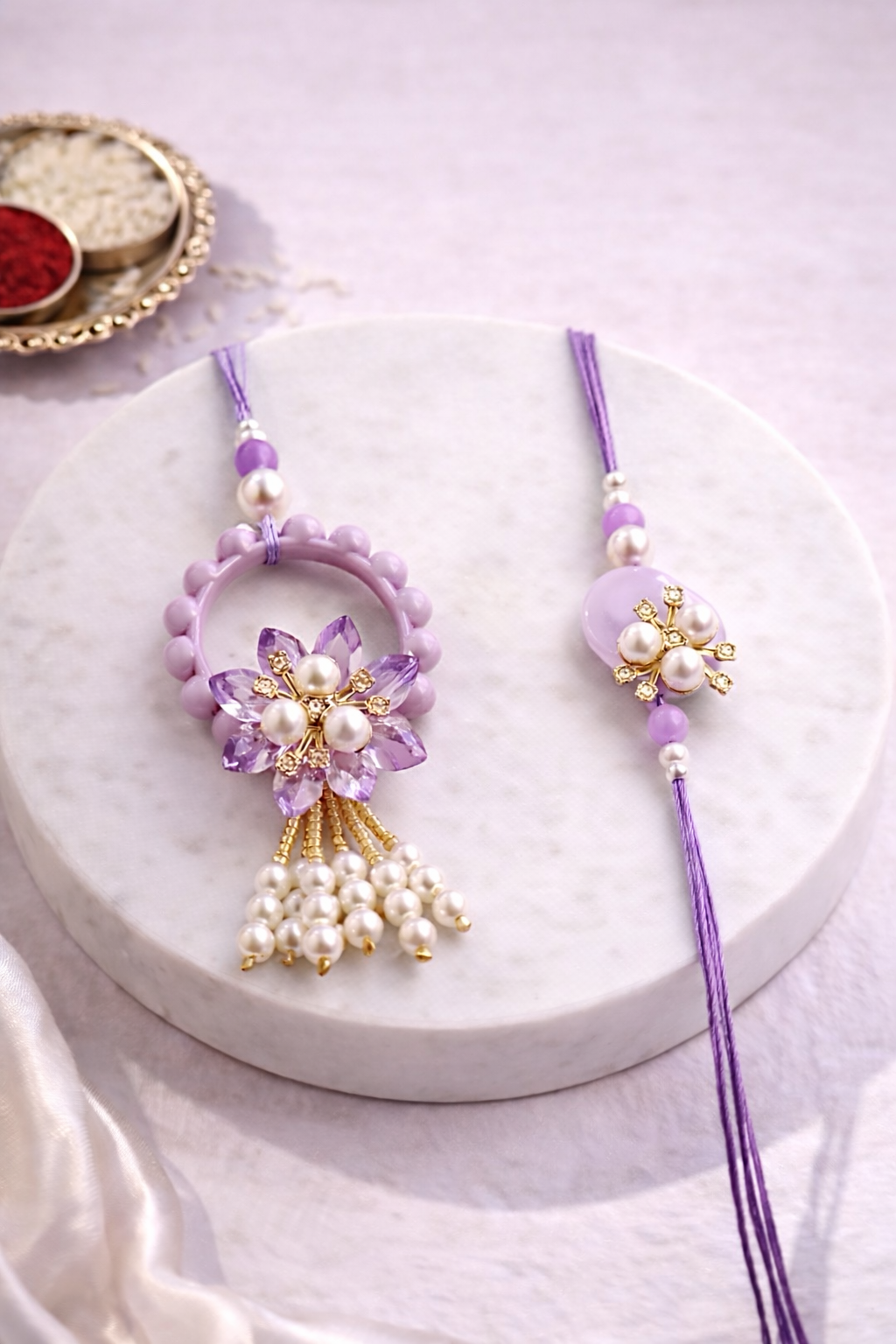 Ring And Flower Tassel Bhaiya Bhabhi Set