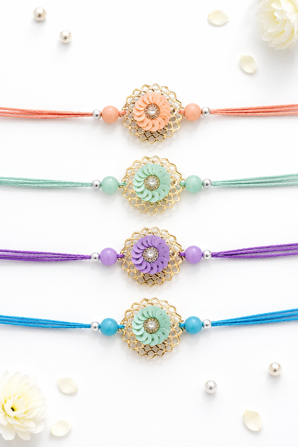 Colorful  Sequence Flower Rakhi