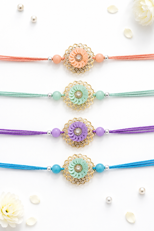 Colorful  Sequence Flower Rakhi