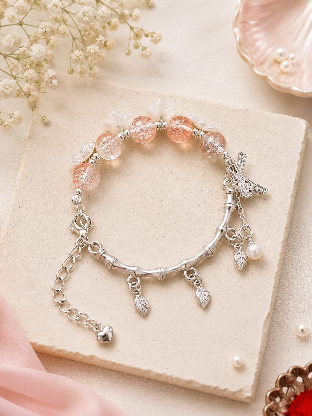 Bead and Bangle Flexible Bracelet (Random Color)