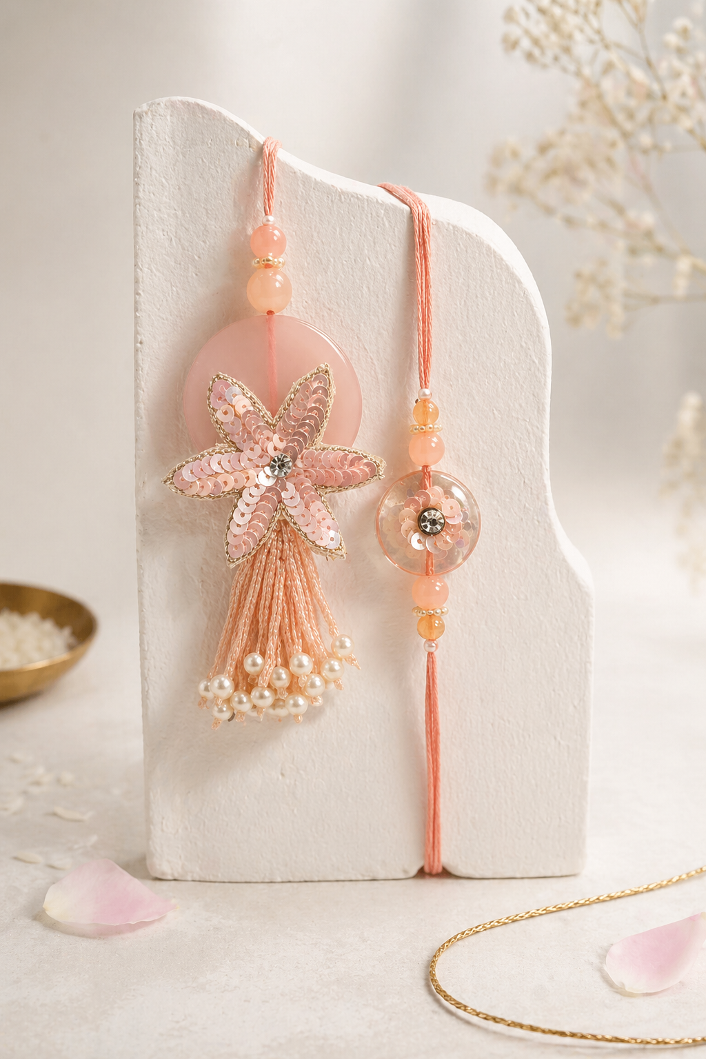 Stone And Flower Tassel Bhaiya Bhabhi Set