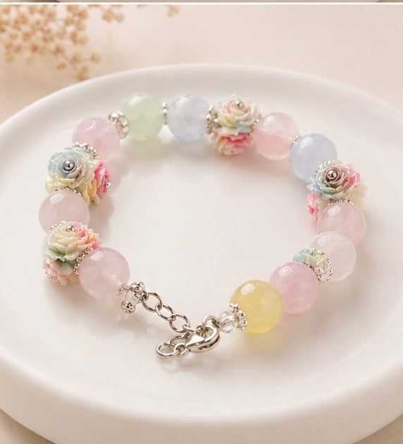 3d Flower And Bead Work Bracelet (Random Color)
