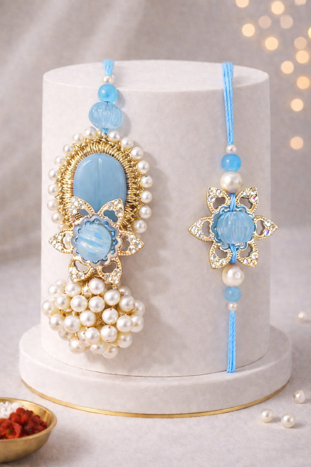 Celestial Pearl Charm Rakhi Set