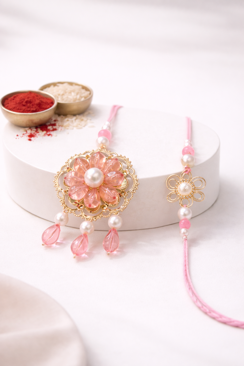 Crystal flower With Crystal Drops Bhaiya Bhabhi Rakhi