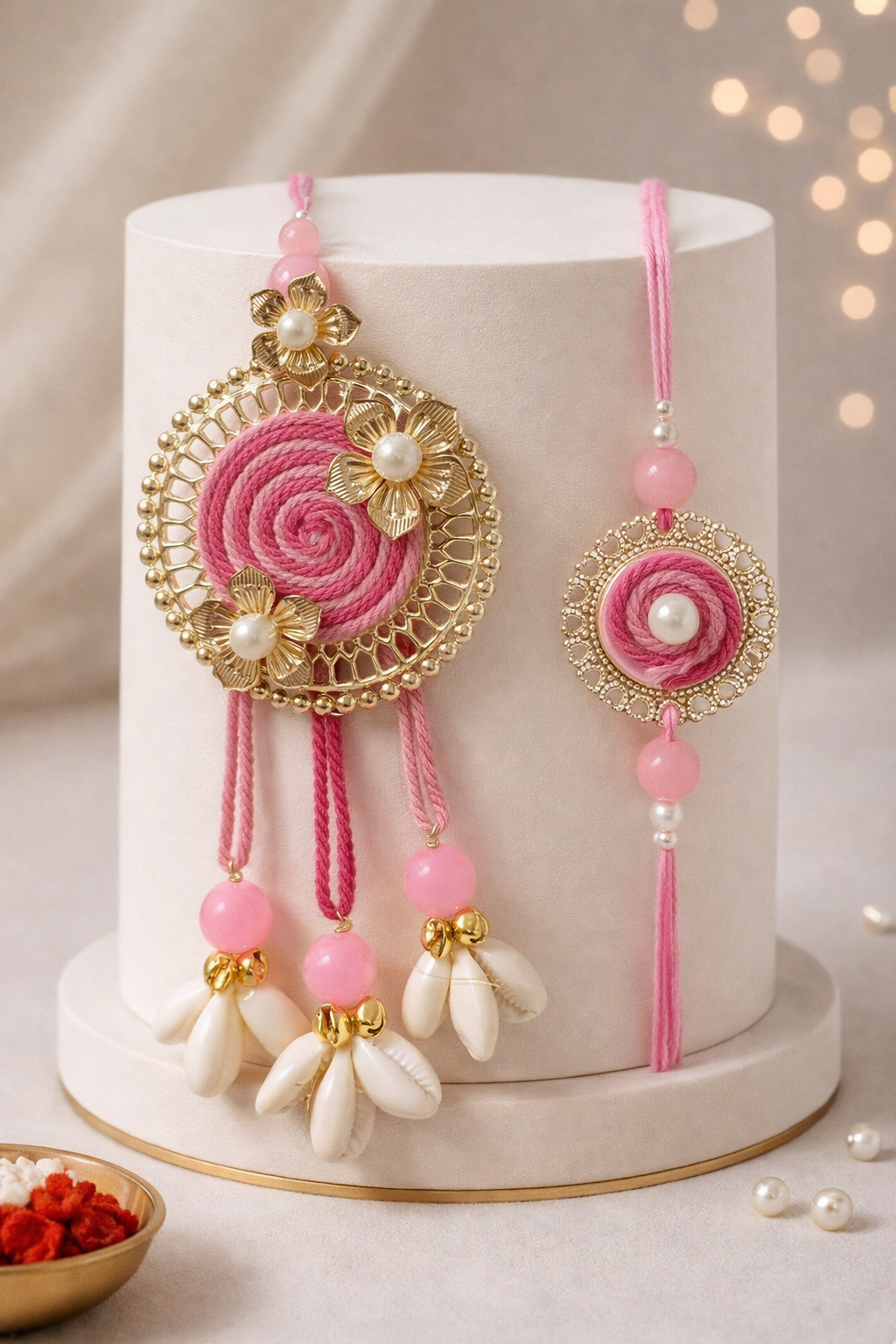 Round Macrame Thread Work Bhaiya Bhabhi Set