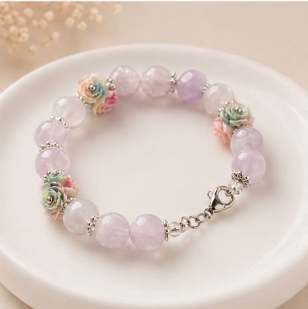 3d Flower And Bead Work Bracelet (Random Color)