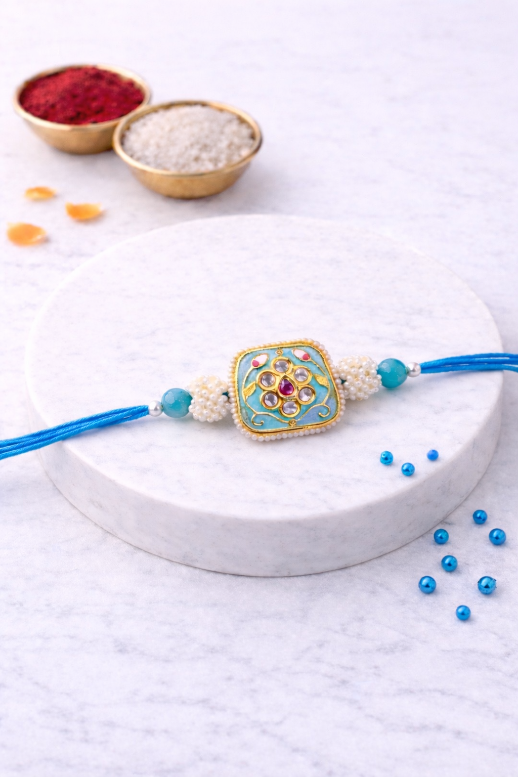 Square Meenakari Kundan Rakhi