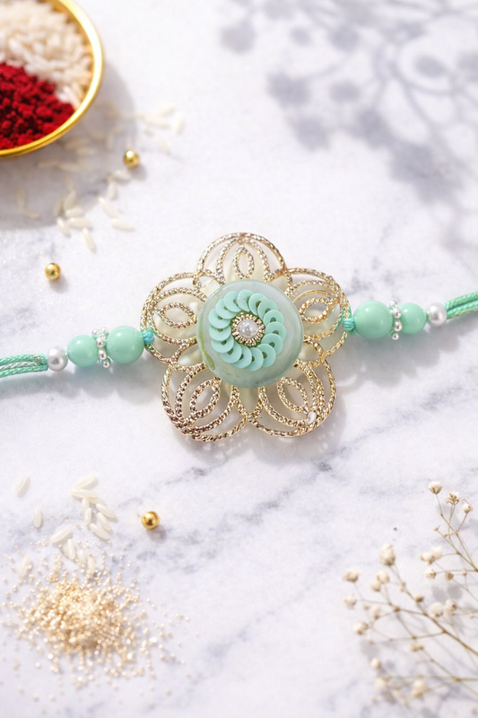 Golden Flower Sequence Rakhi