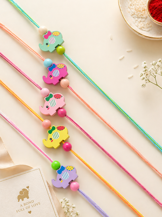Wooden Elephant Rakhi(Random Colour)