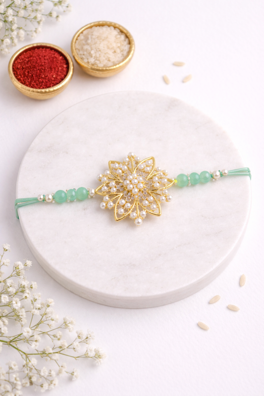 Big Golden Stone And Pearl Rakhi