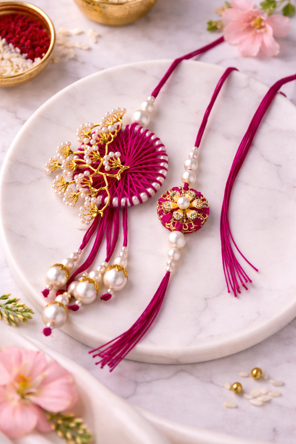 Round thread And Gold Leaves Bhaiya Bhabhi Set