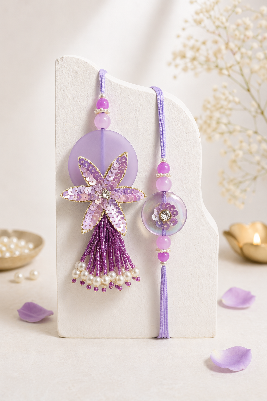 Stone And Flower Tassel Bhaiya Bhabhi Set