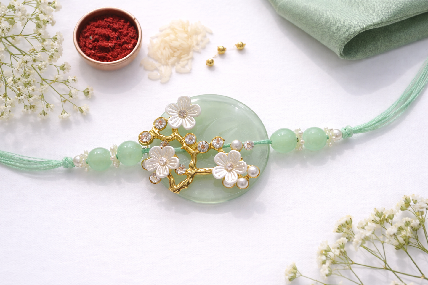 Premium Flower Charm Rakhi With Pearl Detailing