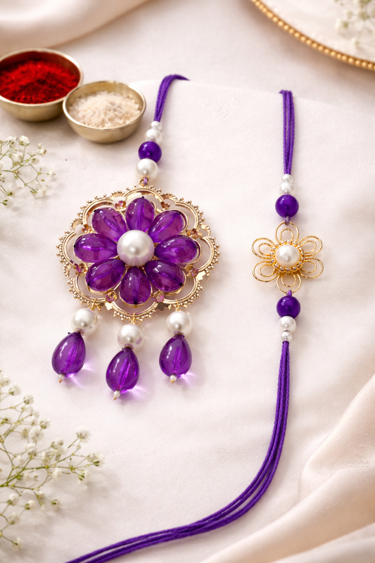 Crystal flower With Crystal Drops Bhaiya Bhabhi Rakhi