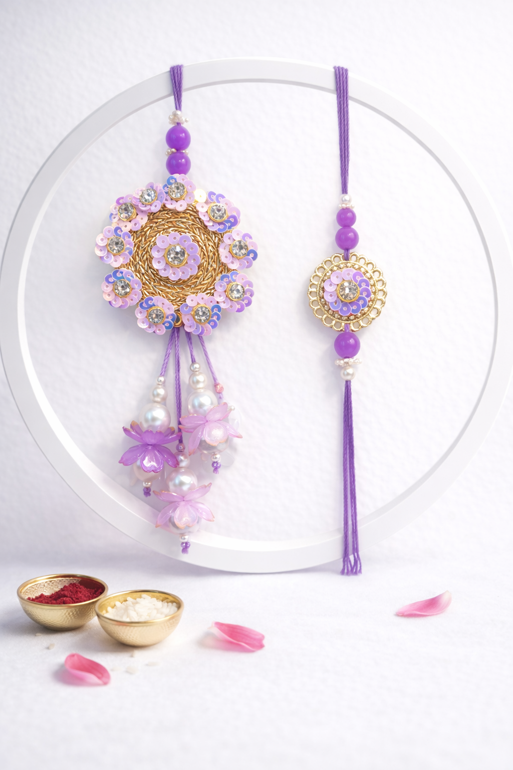 Sequence And  Flower Tassel Bhaiya Bhabhi Set