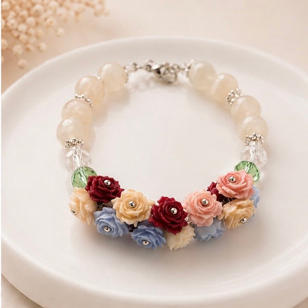 3d Flower And Bead Work Bracelet (Random Color)