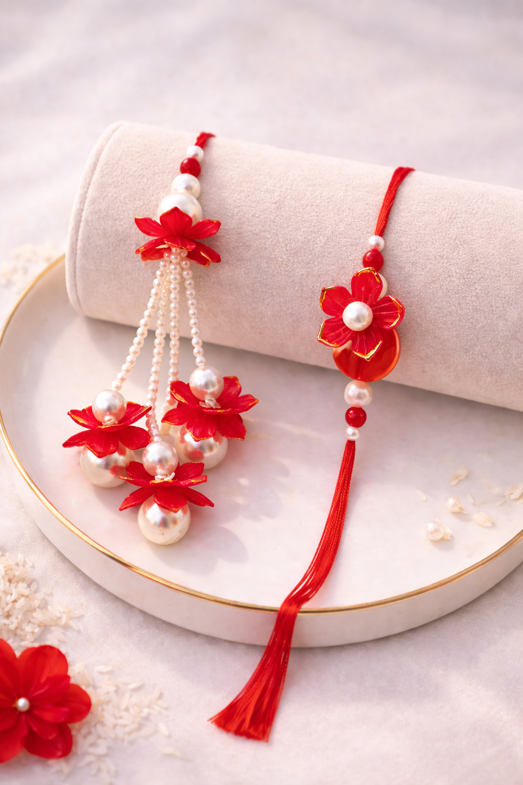 Pearl And Flower Tassel Bhaiya Bhabhi Set