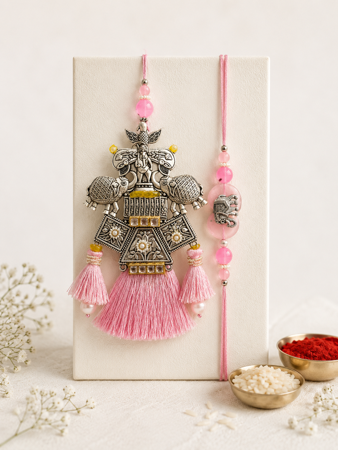 Oxidized Elephant Pair Rakhi