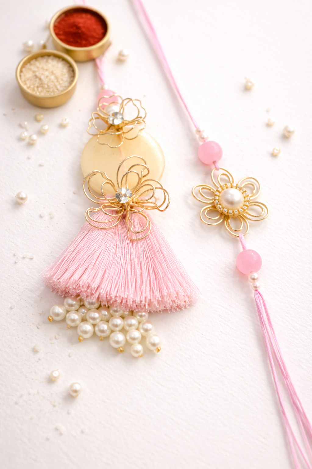 Mop Stone And Flower With Tassel Bhaiya Bhabhi Set