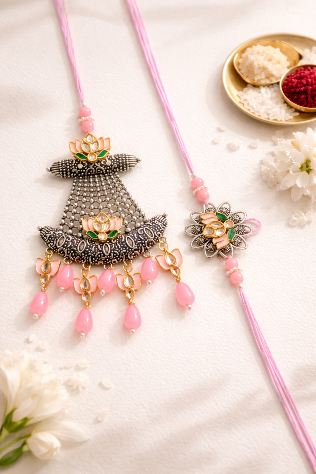 Oxidised Lotus Bhaiya Bhabhi Set