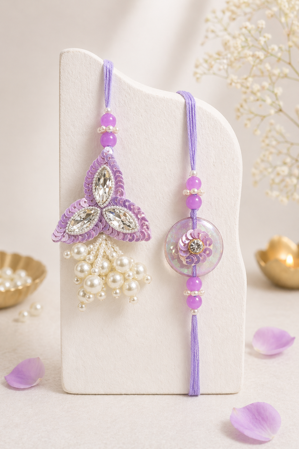 Lavender Sequence And Stone Bhaiya Bhabhi Rakhi