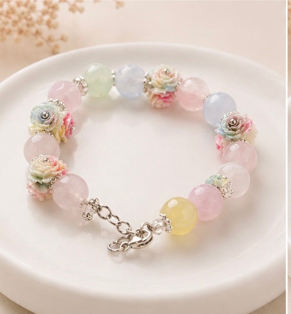 3d Flower And Bead Work Bracelet (Random Color)